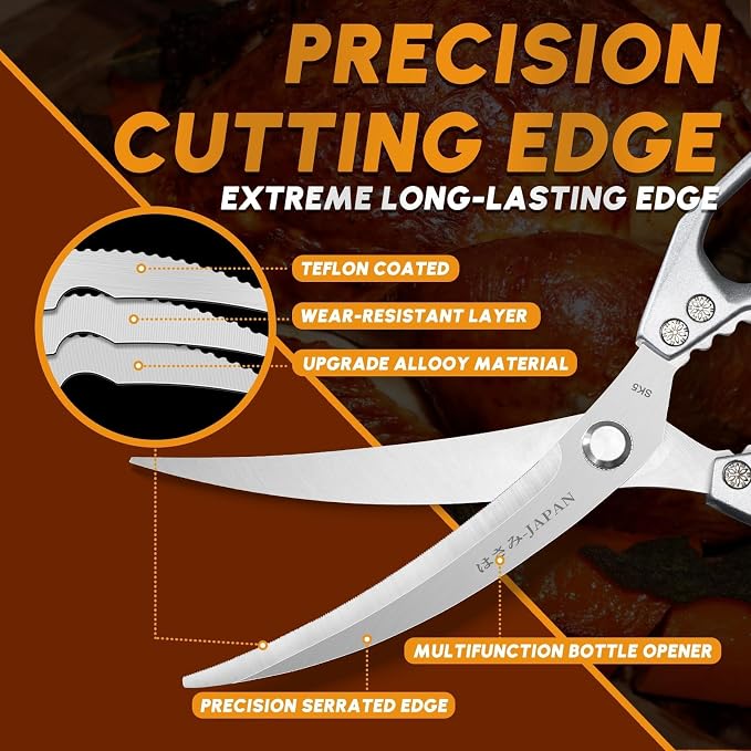 HUUSK Kitchen Scissors Set - Stainless Steel Kitchen Shear, Sharp Meat Scissors Dishwasher Safe, Heavy Duty Poultry Shears, Japanese Cooking Scissor for Food, Chicken Bones, Christmas Gift for Men