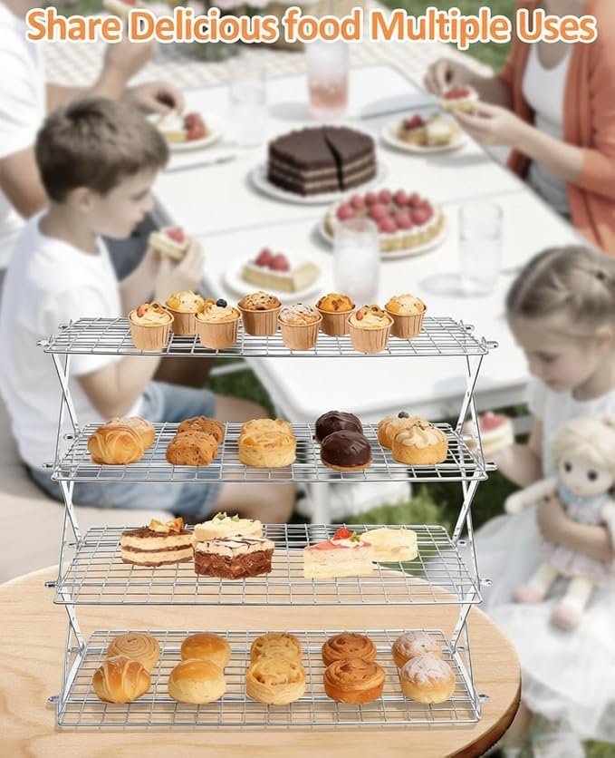 4 Tier Collapsible Cooling Rack, 2/3/4-Tier Upgraded,Adjustable ＆ Stackable Baking Rack, 5 Modes Cooling Racks for Cooking and Baking, Roasting ＆ Grilling Gifts for Picnic Party