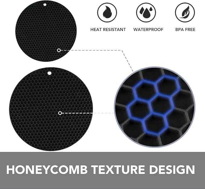 4 Pack Silicone Trivet for Hot Dishes | Heat Resistant Silicone Pot Holders for Kitchen Countertops, Hot Dishes, Jar Opener, Spoon Holder, Easy to Wash, Black