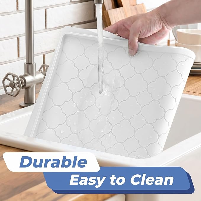 Jin&Bao Under Sink Mat 34" x 22" Waterproof Silicone Cabinet Kitchen Liner | Silicone kitchen cabinet protector, bathroom shelf liner, raised edge traps leaks, anti-slip, easy to clean & dishwasher safe