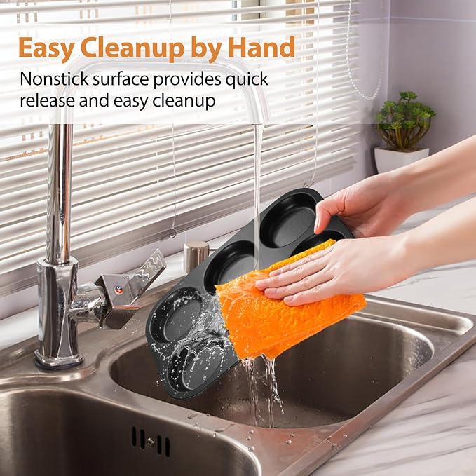 E-far Muffin Top Pan Set of 2, Nonstick 6-Cavity Shallow Cupcake Pan for Baking Whoopie Pie, Yorkshire Pudding, Eggs, Cornbread, Drop Cookies, Easy Release & Clean, 3-Inch Standard Size