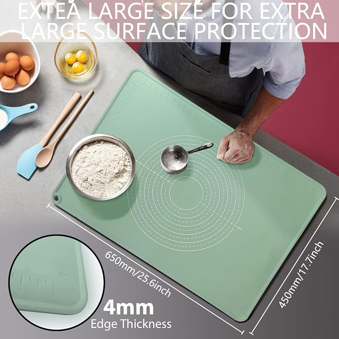 Silicone Mats for Baking 26" x 18" Pastry Mat with Measurements Extra Thick Baking Mat for Rolling Out Dough,Bread,Pie,Cookies,Sourdough,Pizza and fondant,Food Grade Dough Mat