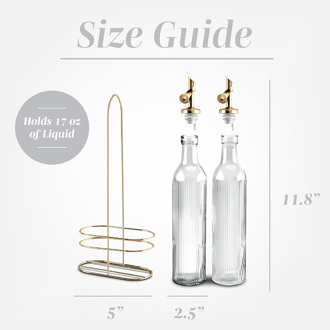 COOK WITH COLOR Glass Olive Oil Dispenser Bottle - 2 Pack, 17 oz Cruet - Elegant Carafe Decanter with Spout for Kitchen, Suitable for Vinegar, Coffee Syrups & Other Liquids