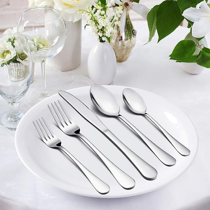 LIANYU 68-Piece Flatware Silverware Set Service for 12, Stainless Steel Cutlery Set with Serving Utensils, Mirror Polished, Dishwasher Safe