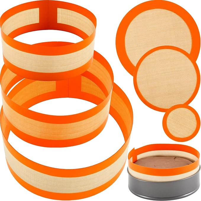 Honeydak 3 Set Silicone Baking Mat for 4, 7, 9 Inch Springform Pan Protector Nonstick Reusable Cake Pan Liners for Cheesecake Baking Prevent Sticking to Bottom & Side, Easy Release & Clean(Orange)