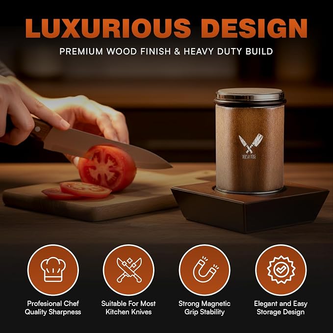 Rolling Knife Sharpener Kit – Cylindrical 360° Even-Edge Sharpening, 4 Angles (15°/17°/20°/22°), 3-Stage 360 Diamond, 1000 Ceramic & 600 Corundum Discs – Professional Kitchen Knife Sharpening System
