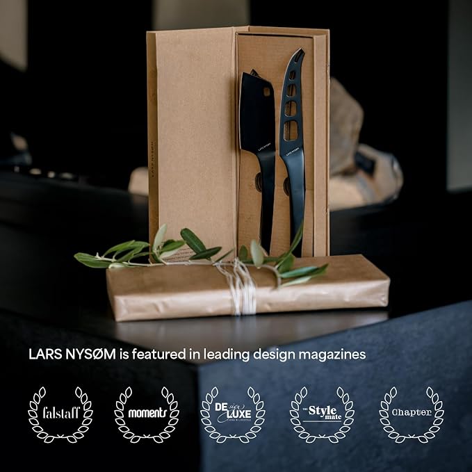 LARS NYSØM Cheese Knife Set Edge 2 pcs. I Cheese Knife Set Made of Stainless Steel I Premium Gift Box I Perfect as Christmas Gift (Carbon Black)