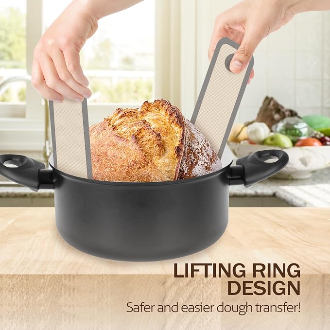 Silicone Bread Sling Oval and Round, 2 PCS Nonstick＆Reusable Bread Baking Mats, Easy-To-Clean Dutch Oven Liners, Sourdough Bread Baking Supplies (2Pack Round, Gray)