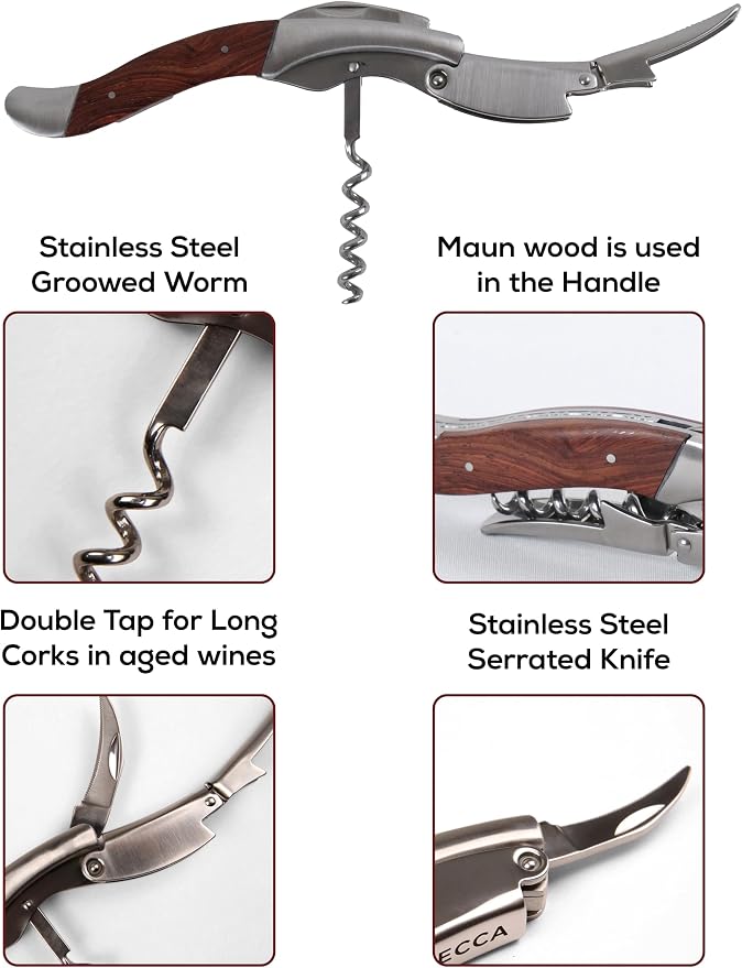 Semecca® Wine Opener – Professional Waiter’s Corkscrew, Double Hinged Wine Key, Wine Bottle Opener with Wooden Gift Box, for Wine Lovers