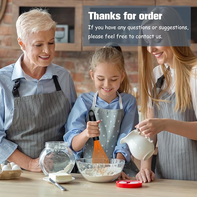 OYV Dishwasher Safe Orange Silicone Whisk, Sealed Waterproof Design Set of 3, Professional Kitchen Whisks for Cooking Non-Scratch, Silicone&Stainless Steel Whisk, Heat Resistant Plastic wisk, BPA free