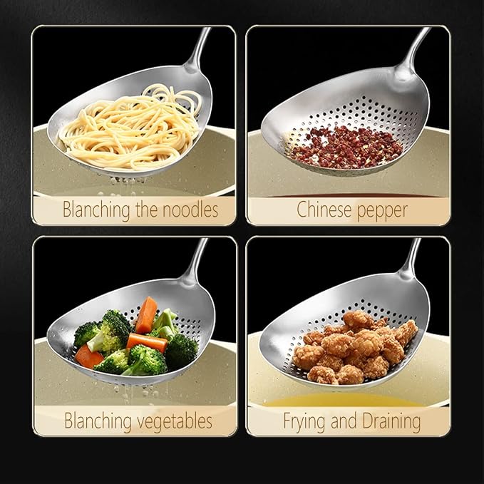SiXi SS 304 Stainless Steel Kitchen Skimmer Slotted Spoon,Strainer Ladle with Handle for Pasta,Spaghetti,Frying Food and noodles Colander