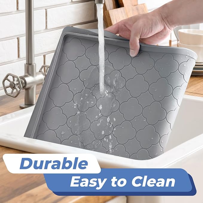 Jin&Bao Under Sink Mat 40" x 22" Waterproof Silicone Cabinet Kitchen Liner | Silicone kitchen cabinet protector, bathroom shelf liner, raised edge traps leaks, anti-slip, easy to clean & dishwasher safe