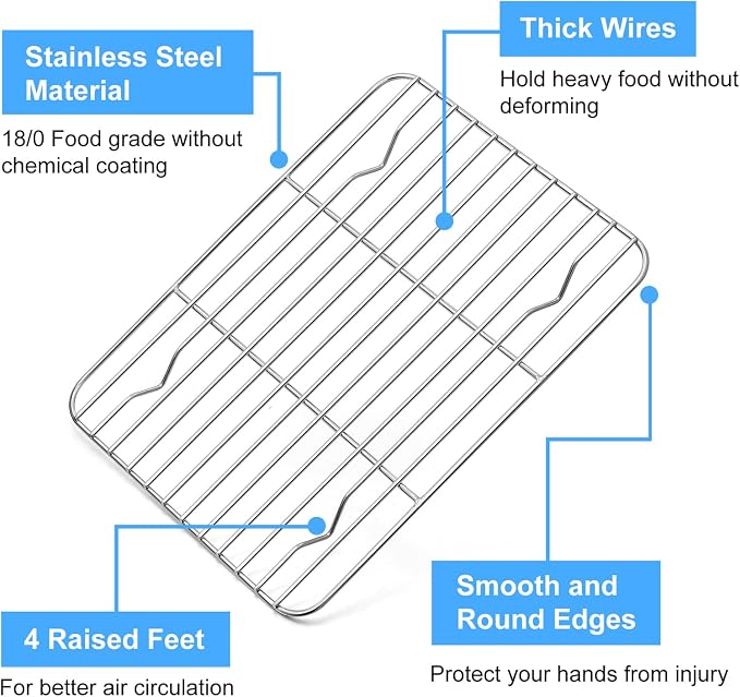 P&P CHEF Cooling Baking Rack Pack of 2, Stainless Steel Cooling Racks for Cooking Baking Roasting Grilling Drying, Dense Wires & Smooth Edge, Easy to clean, Silver, 8.6" x 6.2"