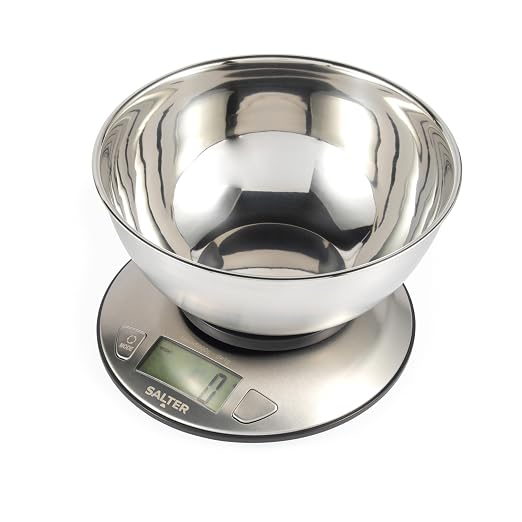 Salter Kitchen Scale with Bowl – Multiple Measure, Measures Liquid, 5kg/11lbs Max Capacity, 2l Steel Bowl, LCD-Display, Stainless-Steel, Dual Use, Perfect for Baking, Cooking, Meal Prepping