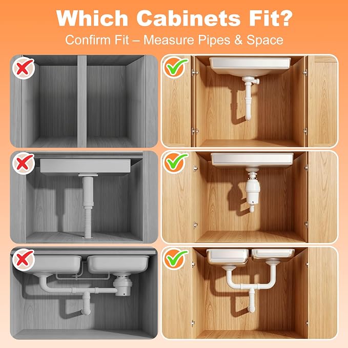 Upgrade 1 Pack Expandable Under Sink Organizer: 2-Tier Pull Out Cabinet with 3 Heavy-Duty Ball-Bearing Slide Rails, Tool-Free Height Adjustable, Slide-Out Drawers for Kitchen, Bathroom, Laundry