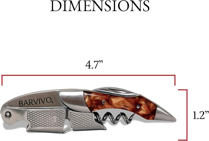 Barvivo Gold Resin Wine Opener with Foil Cutter Knife and Cap Remover, Double Hinged Manual Wine Key for Bartenders, Servers, Waiters, Stainless Steel Wine Bottle Opener Corkscrew