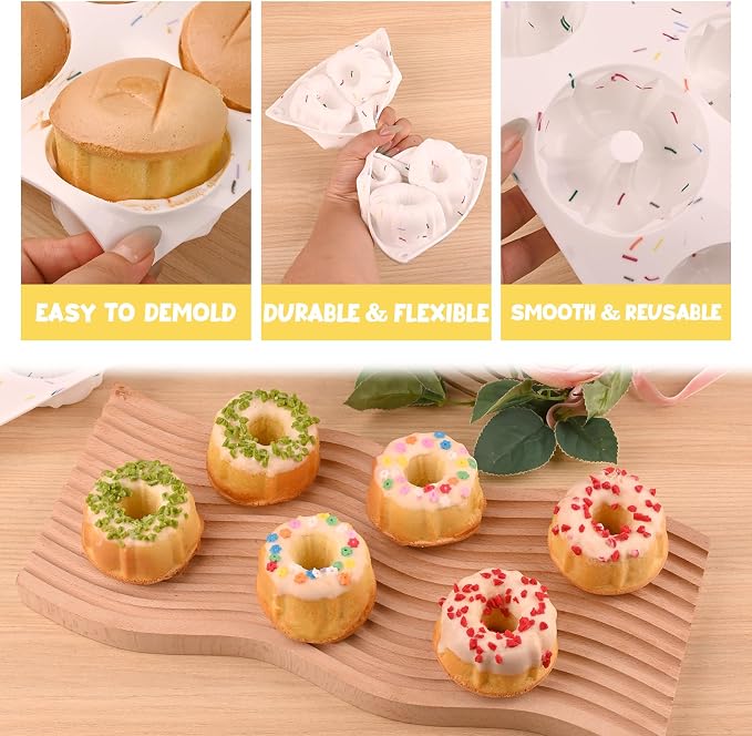HUAKENER 2 Pcs Mini Fluted Cake Pan, 6-Cavity Fluted Tube Cake Pan, Non-stick Silicone Baking Mold for Cupcakes, Donuts, Muffins, Cornbread, Brownies, Jellies