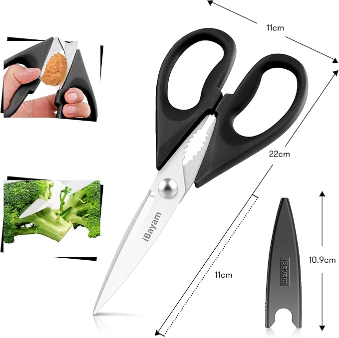 All Purpose Kitchen Shears with Protective Sheath Durable Stainless Steel Scissors, Dishwasher Safe, Soft Grip Comfort Handle
