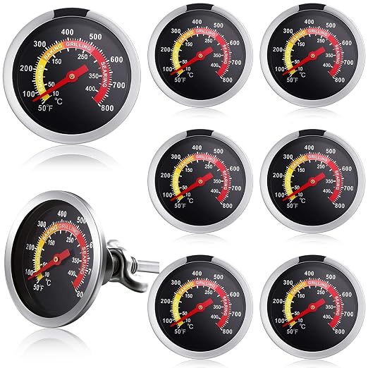 Frienda 6 Packs Charcoal Grill Temperature Gauge Thermometer Gauge Wood Barbecue Charcoal Grill Thermometer Heat Indicator for Lamb Beef Meat Cooking, 2-3/8 Inch Dial and 2-7/8 Inch Stem (Classic)