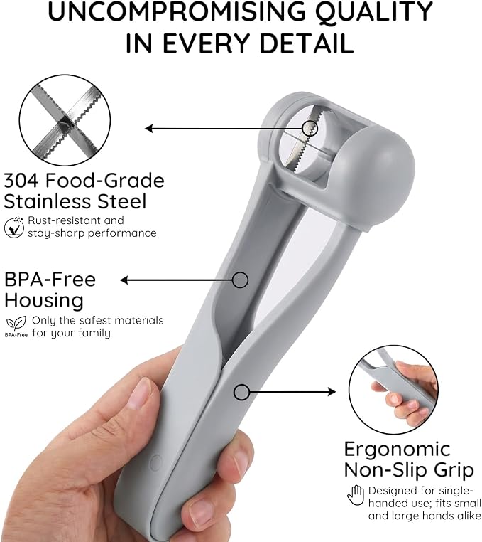 Homnoble Grape Cutter for Toddlers & Baby - Stainless Steel Grape & Cherry Tomato Slicer for Kids Lunch Box - Portable Small Fruit Quarterer Tool, Prep for Salad & Healthy Snacks