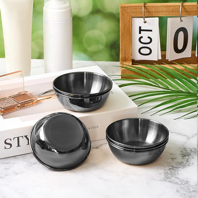 Teenyyou 12 Pcs 3.23 In DIY Face Mask Mixing Bowl Stainless Steel Esthetician Facial Mask Bowl Facial Small Mixing Esthetician Supplies for Lady Women Skincare Home Salon Cosmetic Beauty (Black)