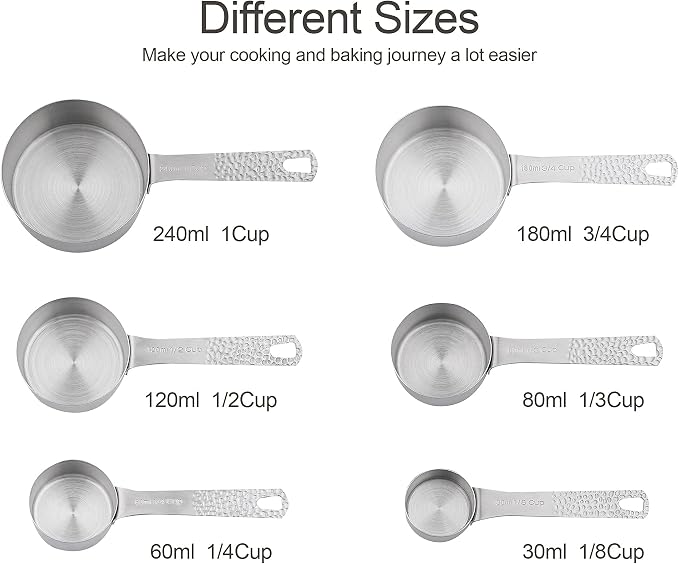 Measuring Cups and Spoons Set of 14, 18/8 Stainless Steel Measuring Cups Spoons Set, 6 Measure Cups and 7 Measure Spoons with Leveler