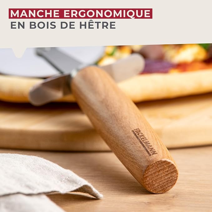 Fackelmann Pizza Cutter for Pizza and Tarte Flambée - Pizza Wheel with Sharp Stainless Steel Blade - Pizza Roller with Ergonomic Beech Wood Handle - Approx 21cm