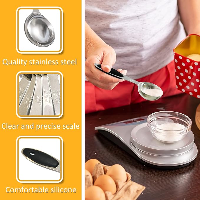 LEIFENY 4PCS 1 Tbsp(3tsp, 1/2oz, 15ml) Single Measuring Spoon with Black Silicone Grip, Stainless Steel Individual Measure Scoop Only
