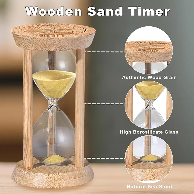 15 Minute Wooden Sand Timers,Large Bamboo Gold Sand Hourglass for Decor, 15 Min Reloj De Arena Sand Watch for Kitchen, Office, Game, Classroom