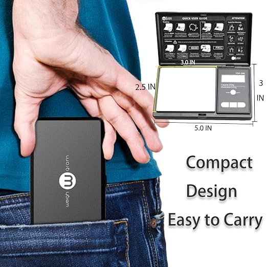 Digital Pocket Gram Scale 200g x 0.01g High Precision with 100g Calibration | Mini Scale Weighs Kitchen Small Food, Jewelry, Ounces, Grains, LCD Display, Tare Function With 100g Calibration Weight