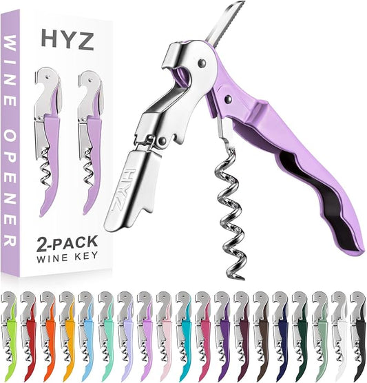 HYZ 2-Pack Wine Opener Waiter Corkscrew, Professional Wine Key for Servers, Bartender with Foil Cutter, Manual Wine Bottle Opener Double Hinged (Lilac)