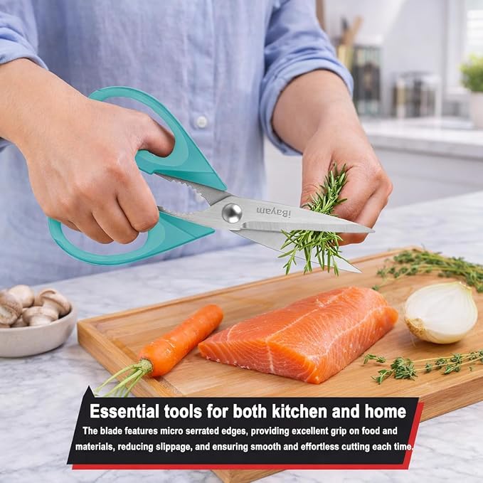 Small Kitchen Scissors 8-inch, 2 Pack Kitchen Shears All Purpose Meat Scissors Poultry Shears, Dishwasher Safe Food Cooking Scissors Heavy Duty Stainless Steel Utility (Black, Aqua Sky)