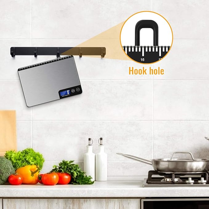 Diyife 33lb Digital Kitchen Scale with Large Weighing Area (9 in) | Professional Food Scale, Stainless Steel Household Scale, Touch Control, LCD Display, Hangable, 6 Units, Tare, with Batteries