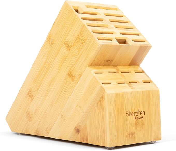 Shenzhen Knives 20 Slot Knife Block without Knives - Solid Wood Core Bamboo Veneer - X-Large 12.25x5.25x10.25 Inch Countertop Knife Holder Organizer and Kitchen Storage