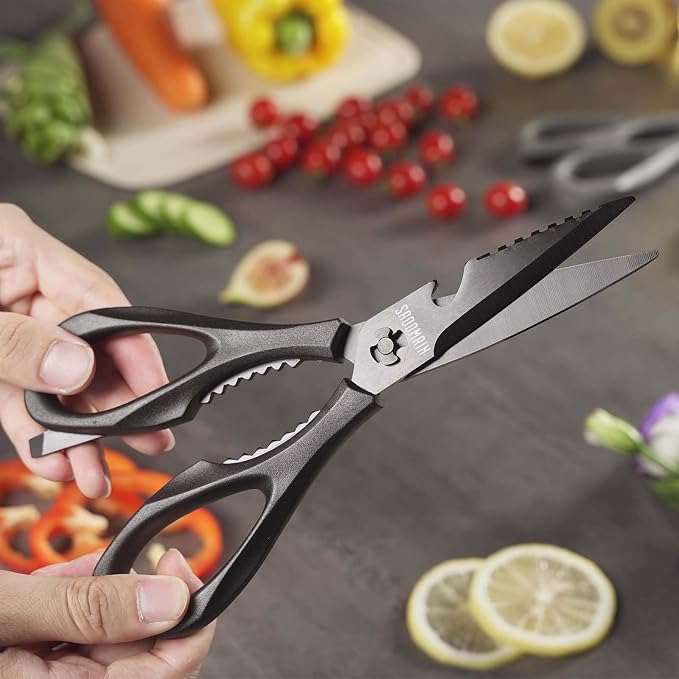 3-pack Kitchen Scissors All Purpose, Heavy Duty Kitchen Shears with Sheath & Sharpener, Sharp Safety herb scissor, Dishwasher Safe Shears for Food, No Rust Titanium Scissors for Office