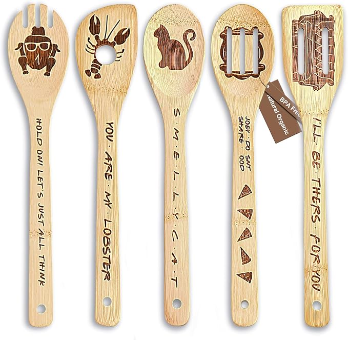 Friends TV Show Merchandise - 5 Pcs Wooden Spoon Spatula for Cooking Utensils Set,Friendsgiving Party Decorations,Friendsgiving Gift Ideas,Friends TV Show Christmas Gifts for Friends ﻿