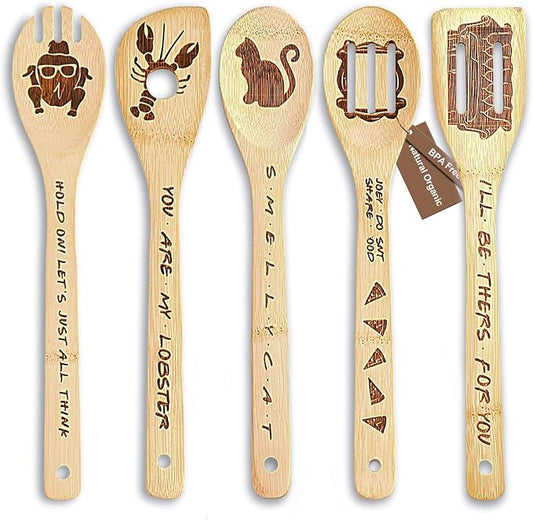 Friends TV Show Merchandise - 5 Pcs Wooden Spoon Spatula for Cooking Utensils Set,Friendsgiving Party Decorations,Friendsgiving Gift Ideas,Friends TV Show Christmas Gifts for Friends ﻿