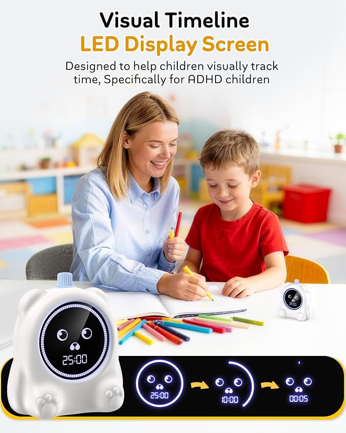 Visual Timer for Kids, 100 Min, Rechargeable Countdown Timers, Adjustable Sound Alert, Adjustable Brightness, Productivity Timers for ADHD, Silent Operation, Desk Time Management Tool for Toddler
