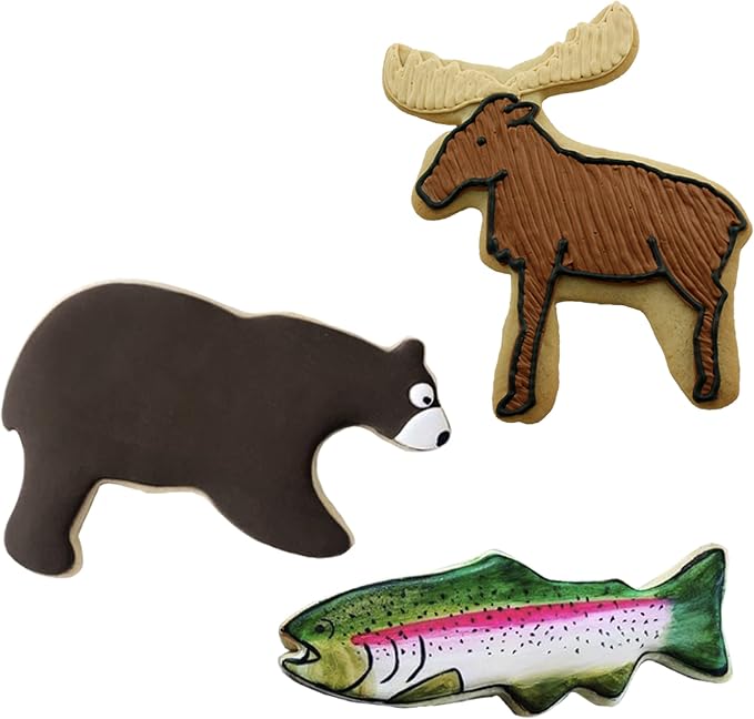 Ann Clark 3-Pc. Mountain Wildlife Cookie Cutter Set, Made in USA, Large Grizzly Bear, Moose and Fish