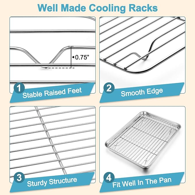 TeamFar Baking Sheet with Rack Set, 3 Pans + 3 Racks, 17.6/12.5/10.5 Inch | Stainless Steel Cookie Sheets Baking Pans Trays and Cooling Racks for Cooking, Non-Toxic & Heavy Duty, Dishwasher Safe