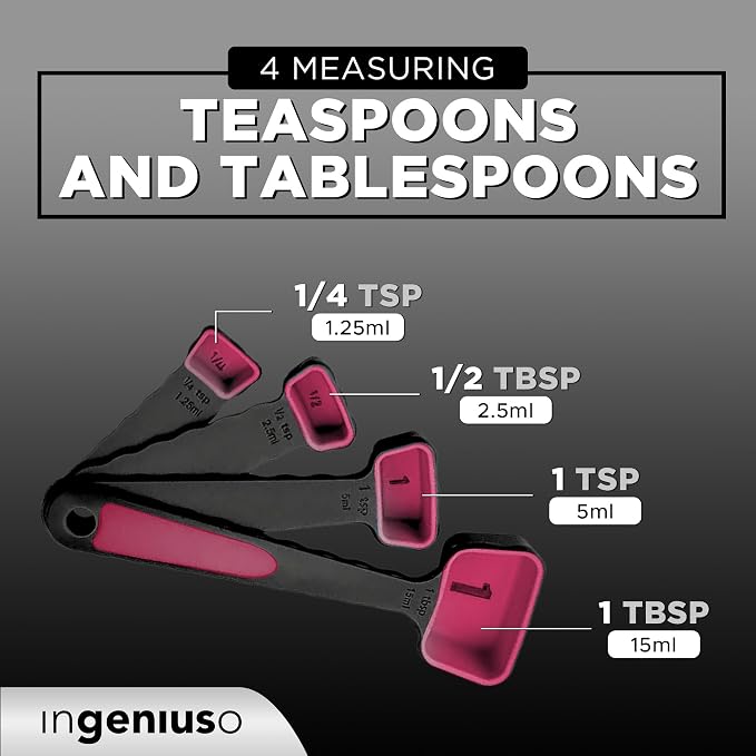 Collapsible Measuring Cups and Nesting Spoons - Adjustable Silicone for Cooking, used for Liquid and Dry Kitchen Items - Portable Portion Control, Dog Food, Kids, Travel, Camper, Space-Saving - 2 Sets