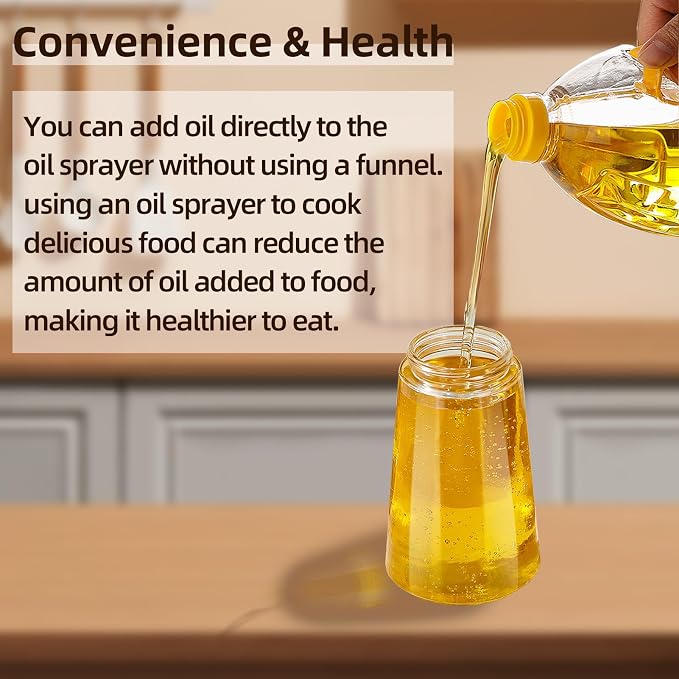 Oil Sprayer for Cooking,2 in 1 Olive Oil Dispenser Bottle for Kitchen,16oz/470ml Spray & Pour Oil Dispenser Bottle,Glass Olive Oil Spritzer,Food-grade Oil Mister for Air Fryer,Salad,Frying,BBQ (Black)
