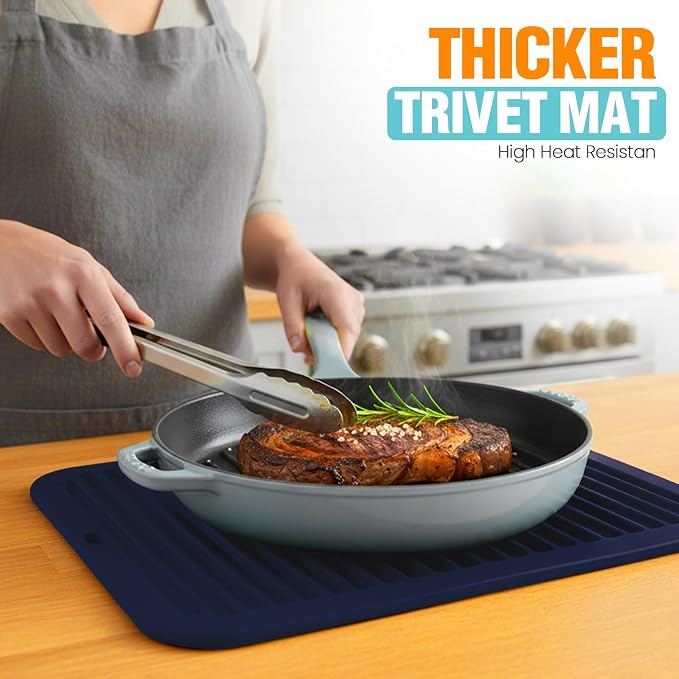 Silicone Trivets for Hot Pots and Pans - 4 Heat Resistant Pot Holders Silicone Trivet Mat Multipurpose Counter Pads (Dark Blue)