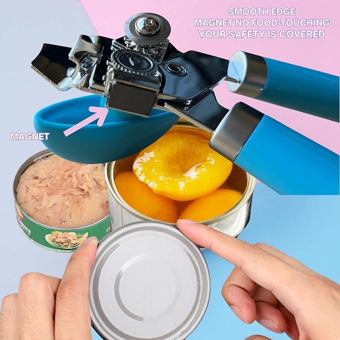 Manual Can Opener for Seniors, Blue | Easy-Turn Knob, Cleaner Edge Cutting, Magnetic Lid Lifter, Heavy-Duty Carbon Steel Blade, Ergonomic Comfort Grip
