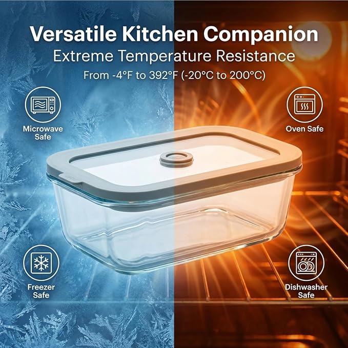 5 Pack 35 oz Glass Meal Prep Containers, Plastic-Free Glass Food Storage Containers with Lids, 4.4 Cups Airtight Glass Lunch Containers for Leftovers, Microwave, Oven, Freezer and Dishwasher