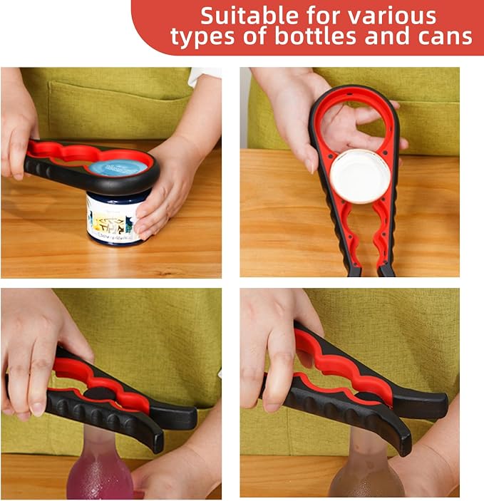 Bottle Opener for Arthritic Hand,Jar Opener for Old People, Children, Women, Those with Weak Hands,Multifunctional Kitchen Gadgets (B-red)