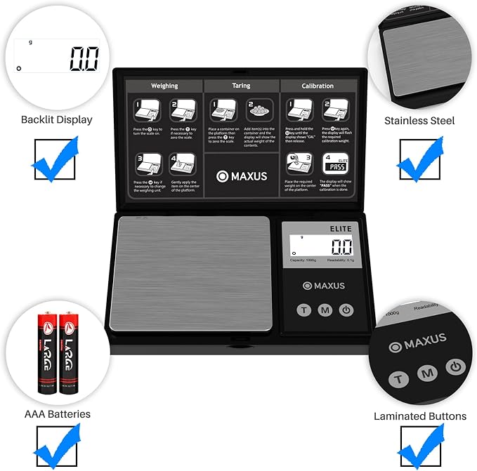 Digital Gram Scale 1000g/0.1g, Small Food Scale with Backlit LCD, Mini Pocket Scale for Jewelry | Small Food Scale with Backlit LCD, 6 Weighing Units, Tare Function