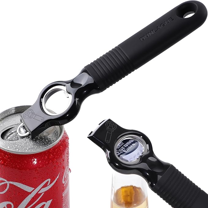 2-Pack Magnetic 2-in-1 Beer Bottle Cap & Soda Can Opener-Black | Soft Silicone Handle with Built-in Magnet Sticks to Fridges / Easy Can Tab Opener for Bartenders, Seniors, and Long nails