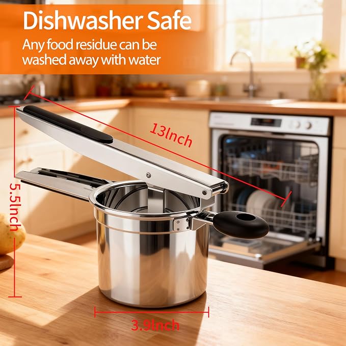 Potato Ricer, Ricer For Mashed Potatoes, 15 OZ Heavy Duty Stainless Steel Potato Masher Make Fluffy Mashed Potatoes, Fixed Disc Potato Masher Without Messy, Dishwasher Safety for Baby Food