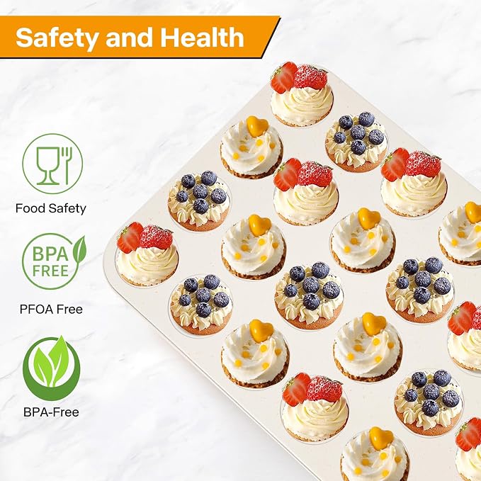 2-Pack 24-Cup Mini Muffin Pan, Ceramic Nonstick Cupcake Tin for Bite-Sized Treats